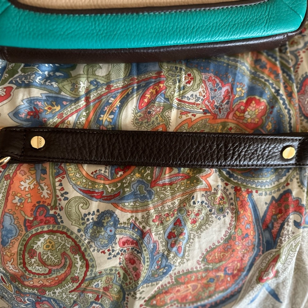 NEW Leather Bodhi Two-Tone Turquoise and Beige IPad Crossbody Bag - Picture 6 of 7